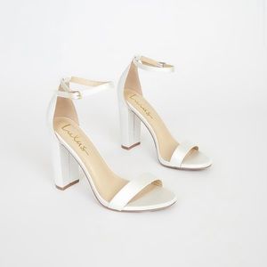 Lulu's Taylor Ivory Satin Ankle Strap Heels 8.5